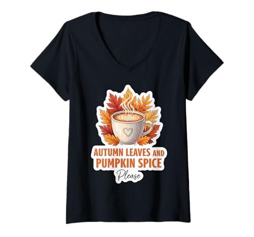 Damen Herbstblätter und Kürbisgewürz Bitte Fall Lover Latte Hot T-Shirt mit V-Ausschnitt Damen Herbstblätter und Kürbisgewürz Bitte Fall Lover Latte Hot T-Shirt mit V-Ausschnitt von Autumn Leaves And Pumpkin Spice Please Merch