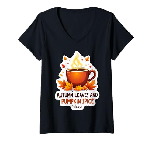 Damen Herbstblätter und Kürbisgewürz Bitte Herbstliebhaber Latte T-Shirt mit V-Ausschnitt Damen Herbstblätter und Kürbisgewürz Bitte Herbstliebhaber Latte T-Shirt mit V-Ausschnitt von Autumn Leaves And Pumpkin Spice Please Products