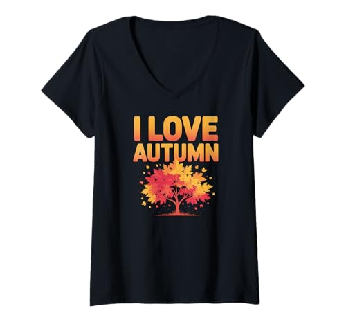 Damen Ich Liebe Herbstbaumblätter und Herbststimmung T-Shirt mit V-Ausschnitt von Autumn Leaves Fall Season Foliage