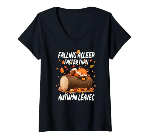 Damen FALLING ASLEEP FASTER THAN AUTUMN LEAVES T-Shirt mit V-Ausschnitt Damen FALLING ASLEEP FASTER THAN AUTUMN LEAVES T-Shirt mit V-Ausschnitt von Autumn Leaves Falling Asleep Faster Phrase Sleep