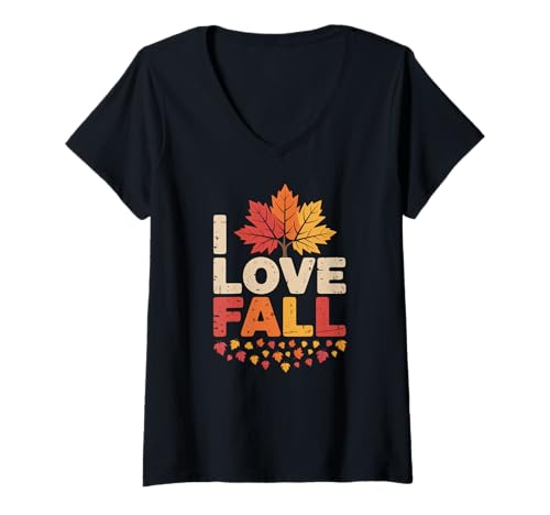 Damen Ich Liebe Herbst, Herbstblätter, saisonale Vibes T-Shirt mit V-Ausschnitt Damen Ich Liebe Herbst, Herbstblätter, saisonale Vibes T-Shirt mit V-Ausschnitt von Autumn Leaves Seasonal Vibes Enthusiasts