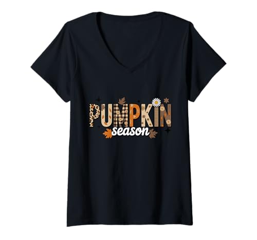 Damen Kürbissaison Herbst Herbst Erntedankfest T-Shirt mit V-Ausschnitt Damen Kürbissaison Herbst Herbst Erntedankfest T-Shirt mit V-Ausschnitt von Autumn Leaves