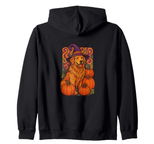 Golden Retriever Halloween Hexe Kürbis Patch Magic Kapuzenjacke von Autumn Moon Paws