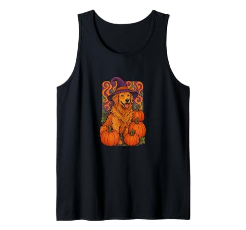 Golden Retriever Halloween Hexe Kürbis Patch Magic Tank Top von Autumn Moon Paws