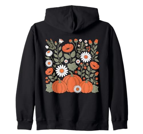 Herbst Kürbisse Gänseblümchen Blumen Süß Herbst Botanische Frauen Kapuzenjacke von Autumn Pumpkin Floral Fall Thanksgiving Shirts