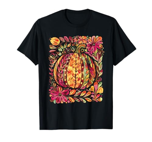 Skurrile Floral Kürbis Floral Herbst Ernte Vibes Frauen T-Shirt von Autumn Pumpkin Floral Fall Thanksgiving Shirts
