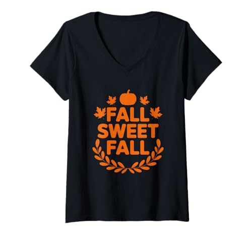 Damen Herbst Sweet Fall Kürbisblätter Kranz T-Shirt mit V-Ausschnitt Damen Herbst Sweet Fall Kürbisblätter Kranz T-Shirt mit V-Ausschnitt von Autumn Pumpkin Leaves Cozy Vibes