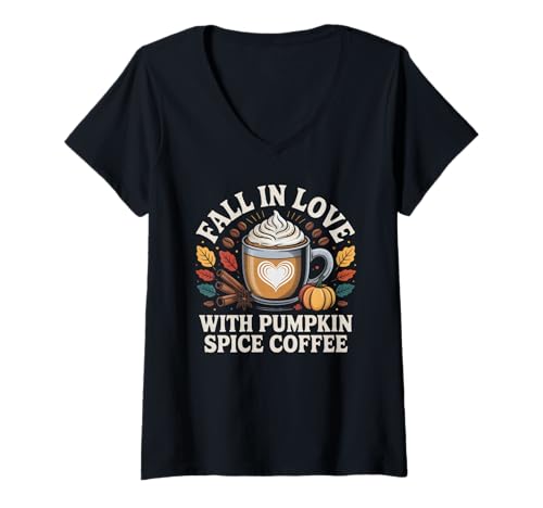 Damen Verlieben Sie Sich in Kürbisgewürz Kaffee Herbst Latte T-Shirt mit V-Ausschnitt Damen Verlieben Sie Sich in Kürbisgewürz Kaffee Herbst Latte T-Shirt mit V-Ausschnitt von Autumn Pumpkin Spice Coffee Fall Beverage