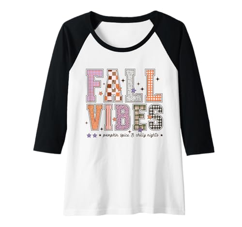 Damen Fall Vibes Shirt Kürbis Gewürz Herbst Outfit Thanksgiving Raglan von Autumn Pumpkin Spice Cozy Plaid Leopard Retro Tees
