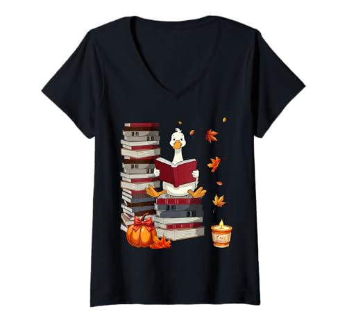 Damen Lustiges Herbstgans-Lesebuch für Liebhaber, gemütliches Herbst-Design T-Shirt mit V-Ausschnitt Damen Lustiges Herbstgans-Lesebuch für Liebhaber, gemütliches Herbst-Design T-Shirt mit V-Ausschnitt von Autumn Readers for Women Youth Men
