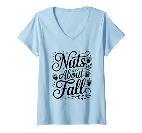 Damen Nuts About Herbst Enthusiast Design T-Shirt mit V-Ausschnitt Damen Nuts About Herbst Enthusiast Design T-Shirt mit V-Ausschnitt von Autumn Season Enthusiasts Nature Lovers