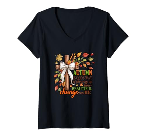 Damen Der Herbst ist Gottes Art, Uns schöne Veränderungen zu Zeigen T-Shirt mit V-Ausschnitt Damen Der Herbst ist Gottes Art, Uns schöne Veränderungen zu Zeigen T-Shirt mit V-Ausschnitt von Autumn Spiritual Transformation Fall Leaves