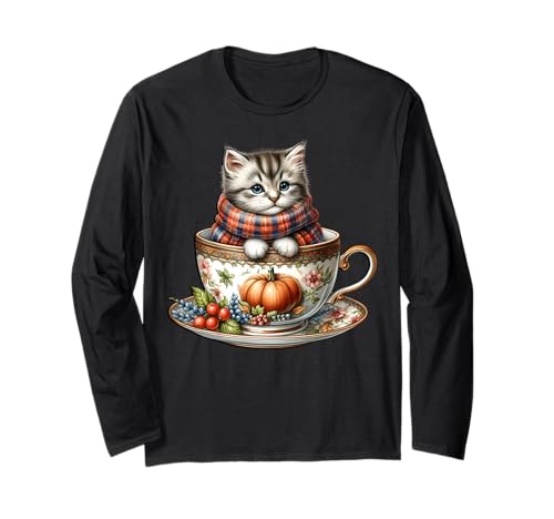 Autumn Kitten Fall Coffee Graphic for Women and Cat Lover Langarmshirt von Autumn Tea Cup Fall Kitten Gifts For Coffee Lovers