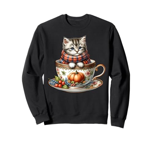 Autumn Kitten Fall Coffee Graphic for Women and Cat Lover Sweatshirt von Autumn Tea Cup Fall Kitten Gifts For Coffee Lovers