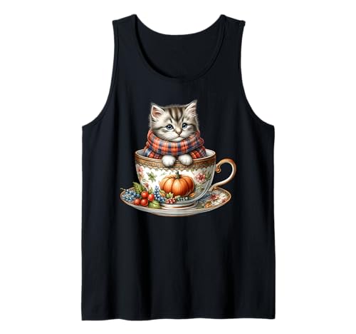 Autumn Kitten Fall Coffee Graphic for Women and Cat Lover Tank Top von Autumn Tea Cup Fall Kitten Gifts For Coffee Lovers