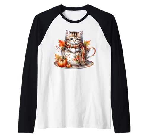 Fall Coffee and Cats Tea Cup for Women Kitten Mom Cat Lady Raglan Fall Coffee and Cats Tea Cup for Women Kitten Mom Cat Lady Raglan von Autumn Tea Cup Fall Kitten Gifts For Coffee Lovers