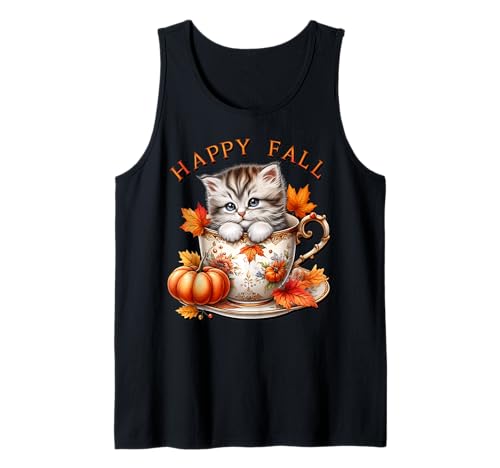 Happy Fall Cat for Women with Floral Coffee Mug Autumn Vibes Tank Top Happy Fall Cat for Women with Floral Coffee Mug Autumn Vibes Tank Top von Autumn Tea Cup Fall Kitten Gifts For Coffee Lovers