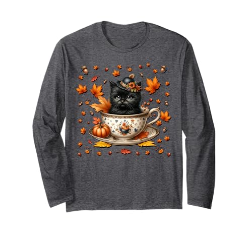 Kitten Fall Must Haves for Women and Girls Cute Autumn Cat Langarmshirt von Autumn Tea Cup Fall Kitten Gifts For Coffee Lovers