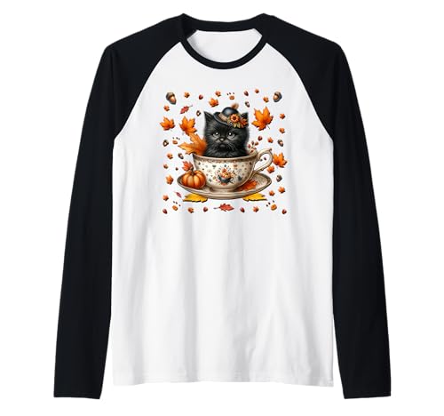 Kitten Fall Must Haves for Women and Girls Cute Autumn Cat Raglan von Autumn Tea Cup Fall Kitten Gifts For Coffee Lovers