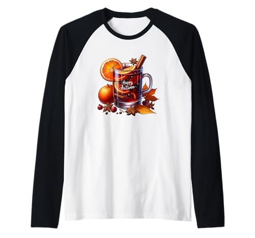 Happy Autumn Tea Graphic for Women and Kids Cute Fall Raglan von Autumn Tea Cups & Fall Themed Gifts For Tea Lovers
