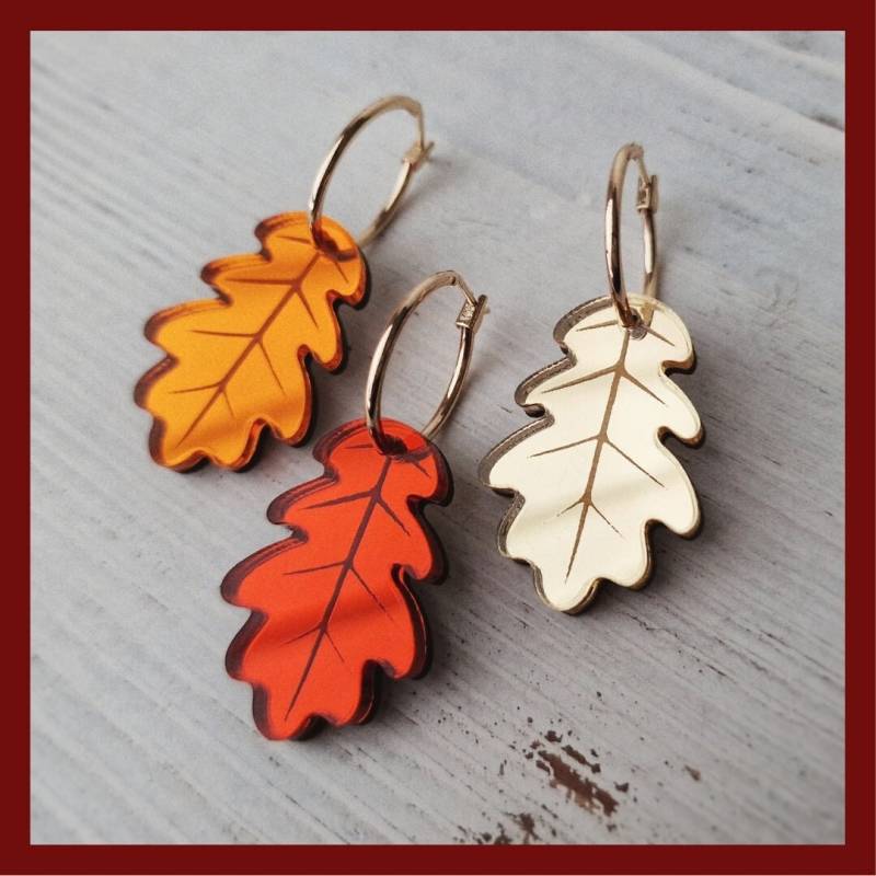 Eichenblatt Creolen, Laser-Cut Acryl Schmuck, Herbstliche Hochzeit, Naturschmuck von AutumnAureliaUK