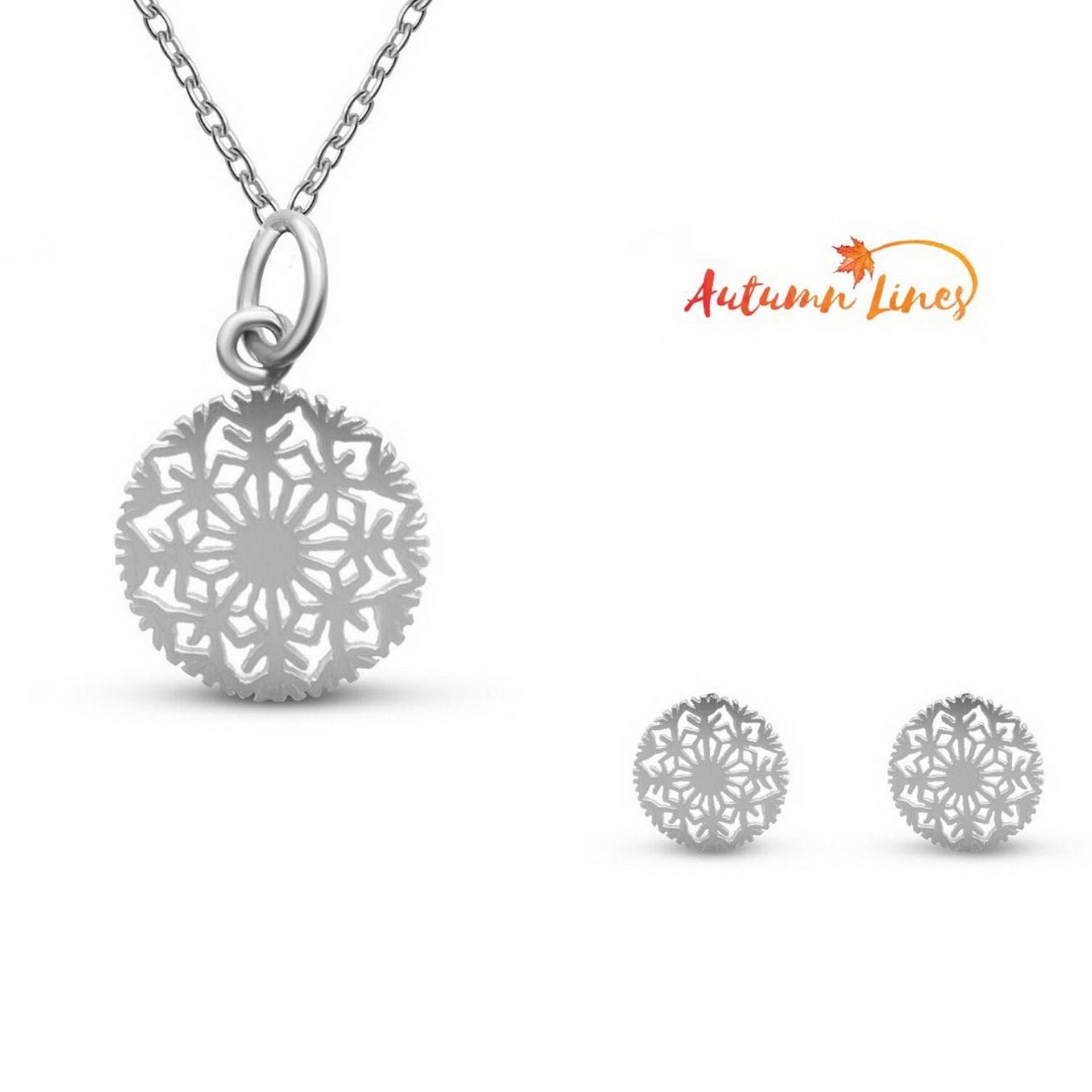 sterling Silber Schneeflocke Schmuck Set, Ohrstecker & Anhänger Halskette sterling Silber Schneeflocke Schmuck Set, Ohrstecker & Anhänger Halskette von AutumnLines