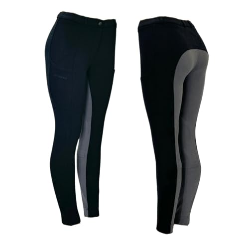 Autumnn Equestrian Damen Reithose Jodphurs Jods Weich Dehnbar Reithose Hose 4-Wege-Stretch mit Kniebesatz, schwarz / grau, 36 W von Autumnn Equestrian