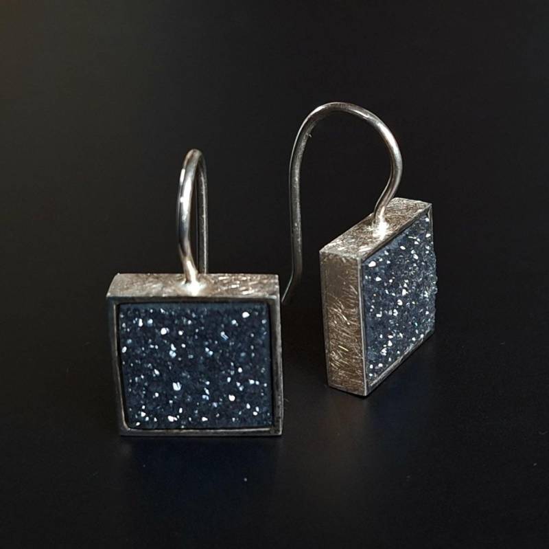 Ohrringe Aus 925 Silber Mit Kristallinem Onyx/ Handgearbeiteter Ohrschmuck/ Schwarze Steine In von Auwaldschmiede