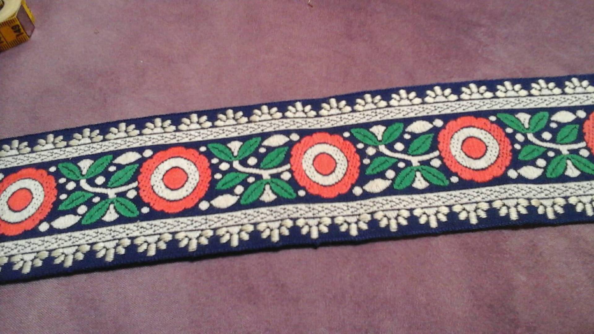 Großes Gobelingeflecht Aus Baumwolle Und Seide, Meterware, 7 cm Breit, in Den Farben Marineblau, Koralle, Weiß Grün Großes Gobelingeflecht Aus Baumwolle Und Seide, Meterware, 7 cm Breit, in Den Farben Marineblau, Koralle, Weiß Grün von AuxVieillesDentelles
