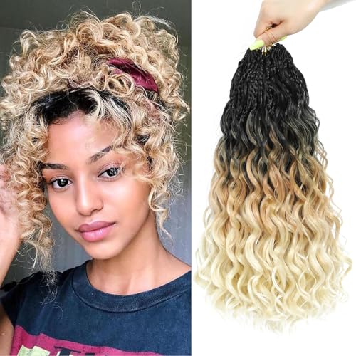 Pre Looped Ocean Wave Crochet Hair 8 Packs Boho Ocean Braids Short Curly Crochet Hair Pre Twisted Synthetic Deep Wavy Crochet Hair for Women (1B/27/613, 14 Inch) von Auxemuen