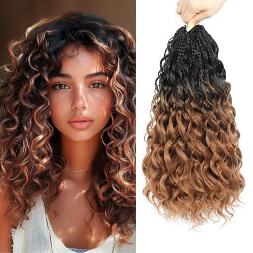 Pre Looped Ocean Wave Crochet Hair 8 Packs Boho Ocean Braids Short Curly Crochet Hair Pre Twisted Synthetic Deep Wavy Crochet Hair for Women (1B/30, 14 Inch) von Auxemuen