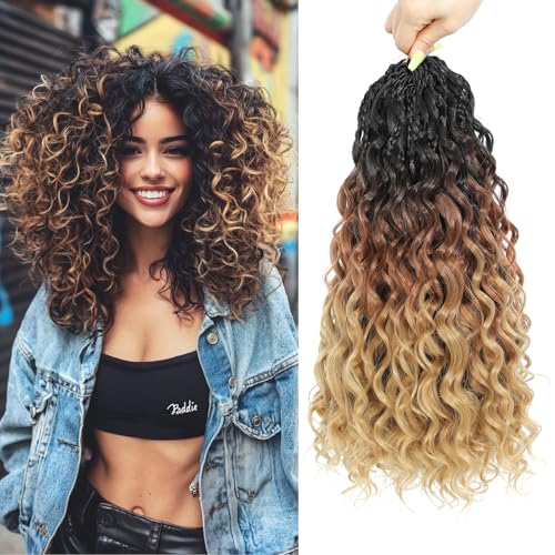 Pre Looped Ocean Wave Crochet Hair 8 Packs Boho Ocean Braids Short Curly Crochet Hair Pre Twisted Synthetic Deep Wavy Crochet Hair for Women (1B/30/27, 14 Inch) von Auxemuen