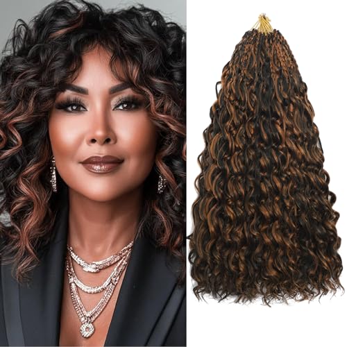 Pre Looped Ocean Wave Crochet Hair 8 Packs Boho Ocean Braids Short Curly Crochet Hair Pre Twisted Synthetic Deep Wavy Crochet Hair for Women (1BH30#, 14 Inch) von Auxemuen