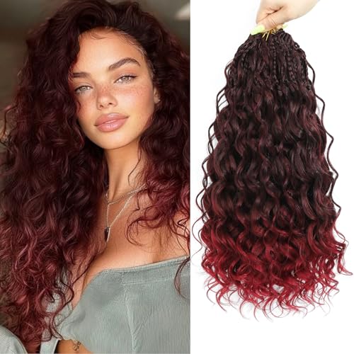 Pre Looped Ocean Wave Crochet Hair 8 Packs Boho Ocean Braids Short Curly Crochet Hair Pre Twisted Synthetic Deep Wavy Crochet Hair for Women (TBUG, 14 Inch) von Auxemuen