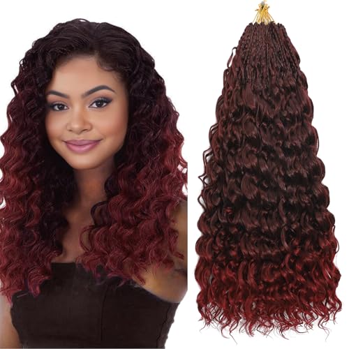 Pre Looped Ocean Wave Crochet Hair 8 Packs Boho Ocean Braids Short Curly Crochet Hair Pre Twisted Synthetic Deep Wavy Crochet Hair for Women (TBUG, 18 Inch) von Auxemuen