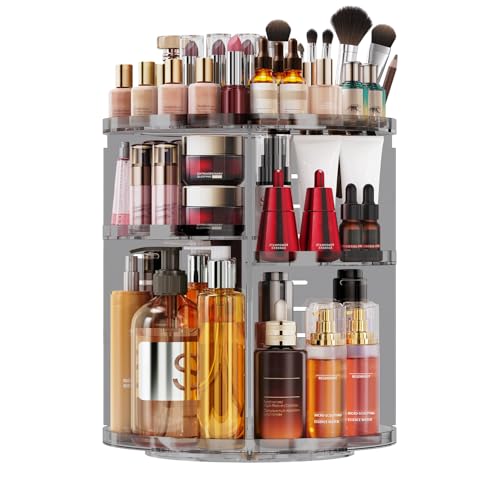 Auxmir Make Up Organizer mit 9 Einstellbaren Stufen, 360° Drehbar Schminktisch Kosmetik Organizer, Extra Größer Verbessert Schmink Organizer Skincare für Dresser Schlafzimmer Badezimmer, Grau von Auxmir