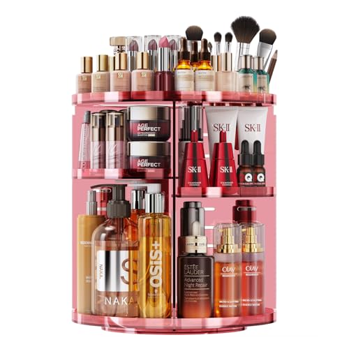 Auxmir Make Up Organizer mit 9 Einstellbaren Stufen, 360° Drehbar Schminktisch Kosmetik Organizer, Extra Größer Verbessert Schmink Organizer Skincare für Dresser Schlafzimmer Badezimmer, Rosa von Auxmir