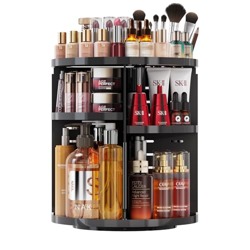Auxmir Make Up Organizer mit 9 Einstellbaren Stufen, 360° Drehbar Schminktisch Kosmetik Organizer, Extra Größer Verbessert Schmink Organizer Skincare für Dresser Schlafzimmer Badezimmer, Schwarz von Auxmir