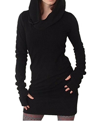 Auxo Damen Bodycon Kapuzenpullover Langarm Hoodie Tunika Longshirt Kleider Tops A-schwarz X-Large von Auxo