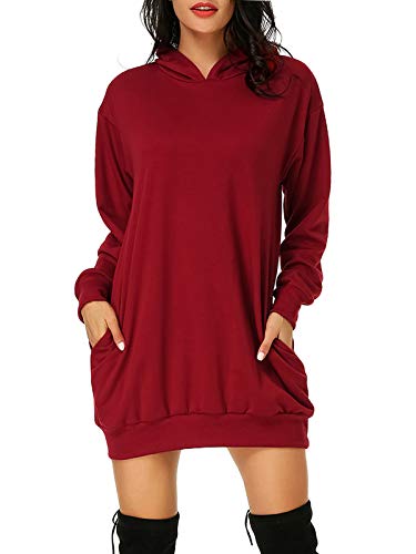 Auxo Damen Hoodie Kleid Pullover Langarm Sweatshirts Kapuzenpullover Tops Herbst Mini Kleid von Auxo