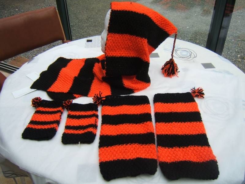 Schönes Kapuzenset Schal, Fäustlinge, Gamaschen von Auxpaysdelalaine