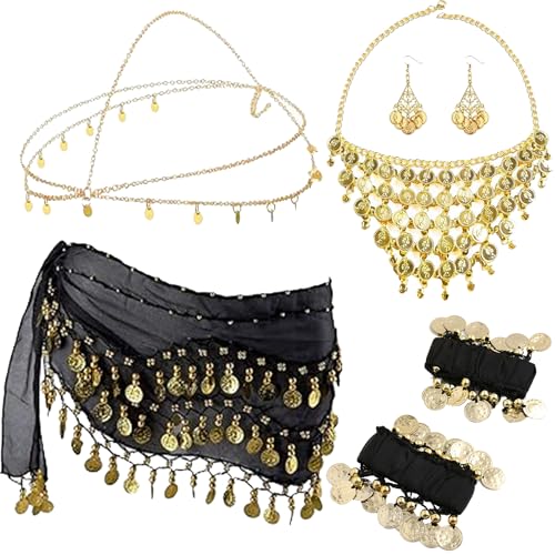 Auzlya 7 Set Bauchtanz Accessoires Damen, Damen Bauchtanz Gürtel,Bauchtanz Münztuch,mit Ohrringe, Halskette,Stirnband und Armbänder,Araber-Kostüm Damen,Bauchtanz Kostüm für Carnival, Mottoparty Auzlya 7 Set Bauchtanz Accessoires Damen, Damen Bauchtanz Gürtel,Bauchtanz Münztuch,mit Ohrringe, Halskette,Stirnband und Armbänder,Araber-Kostüm Damen,Bauchtanz Kostüm für Carnival, Mottoparty von Auzlya