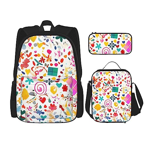 AvImYa Rucksack + Federmäppchen/Beutel + Lunch-Tasche Kombination Schultaschen Büchertasche Mädchen Jungen Kinder Studenten leicht langlebig Happy Birthday Hintergrund, Schwarz , One size von AvImYa