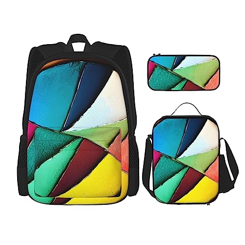 AvImYa Rucksack + Federmäppchen/Beutel + Lunch-Tasche Kombination Schultaschen Büchertasche Mädchen Jungen Kinder Studenten leicht langlebig Runde Palette, Schwarz , One size von AvImYa