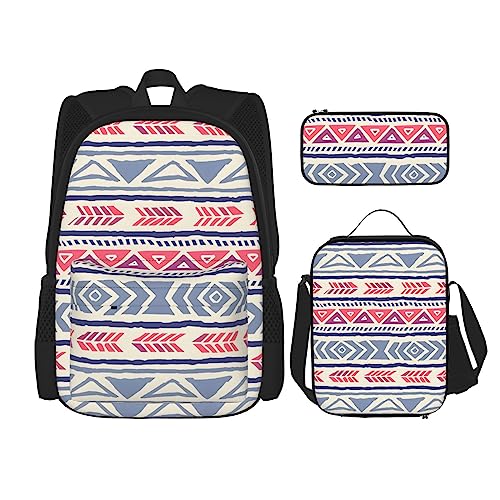 AvImYa Rucksack + Federmäppchen + Lunch-Tasche + Lunch-Tasche Kombination Schultaschen Büchertasche Mädchen Jungen Kinder Studenten Leicht Langlebig Einfarbig Geometrisches Blumenmuster, Schwarz , One von AvImYa
