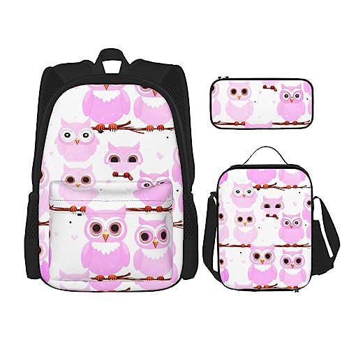 AvImYa Rucksack + Federmäppchen + Lunch-Tasche + Lunch-Tasche Kombination Schultaschen Büchertasche Mädchen Jungen Kinder Studenten Leicht Langlebig Niedliche Eule, Schwarz , Einheitsgröße von AvImYa