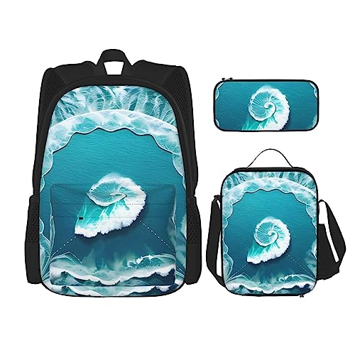 AvImYa Rucksack + Federmäppchen + Lunch-Tasche + Lunch-Tasche Kombination Schultaschen Büchertasche Mädchen Jungen Kinder Studenten Leicht Langlebig Sea Of Love, Schwarz , One size von AvImYa