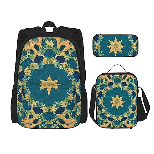 AvImYa Rucksack + Federmäppchen + Lunch-Tasche + Lunch-Tasche Kombination Schultaschen Büchertasche Mädchen Jungen Kinder Studenten Leicht Langlebig Viereck-Muster, Schwarz , One size von AvImYa