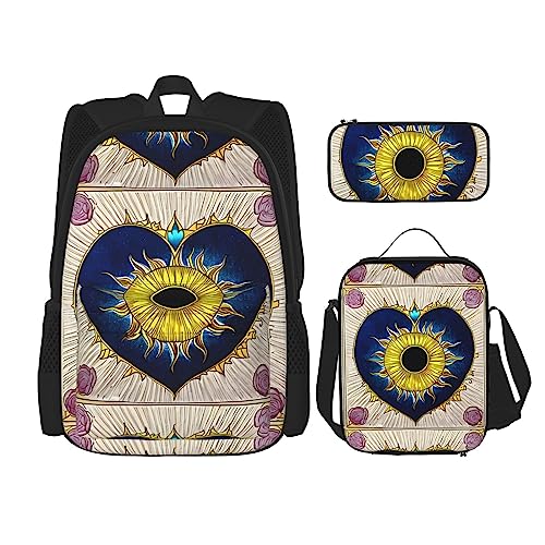 AvImYa Rucksack + Federmäppchen + Lunch-Tasche + Lunch-Tasche Kombination Schultaschen Büchertasche Mädchen Jungen Kinder Studenten leicht langlebig Cartoon Herz Sonne, Schwarz , One size von AvImYa