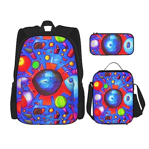 AvImYa Rucksack + Federmäppchen + Lunch-Tasche + Lunch-Tasche Kombination Schultaschen Büchertasche Mädchen Jungen Kinder Studenten leicht langlebig Cartoon Universum, Schwarz , One size von AvImYa